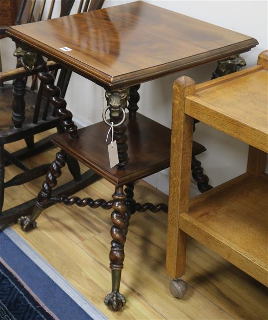 A 19th century walnut brass-mounted walnut two-tier occasional table, H.77cm